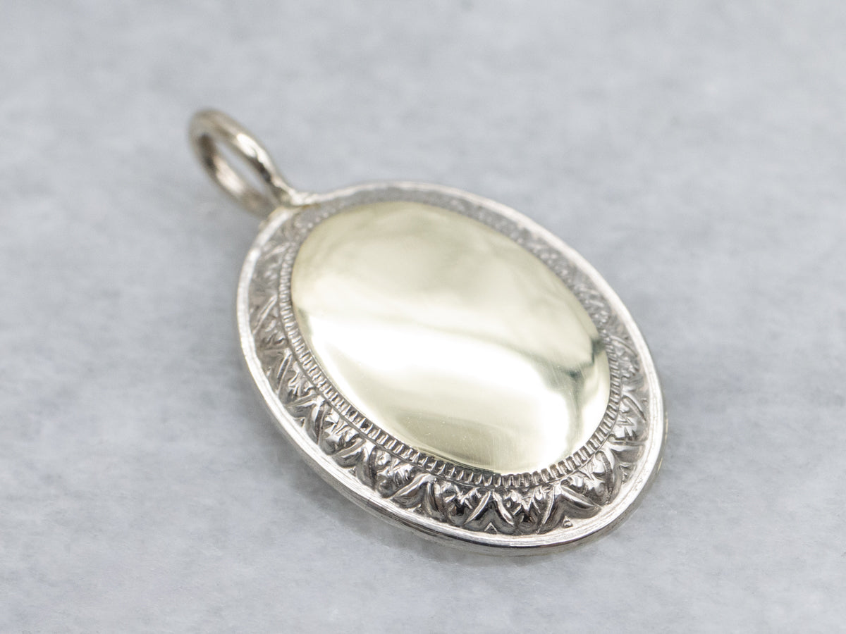 Two-Tone Gold Signet Pendant with Engraved Edge