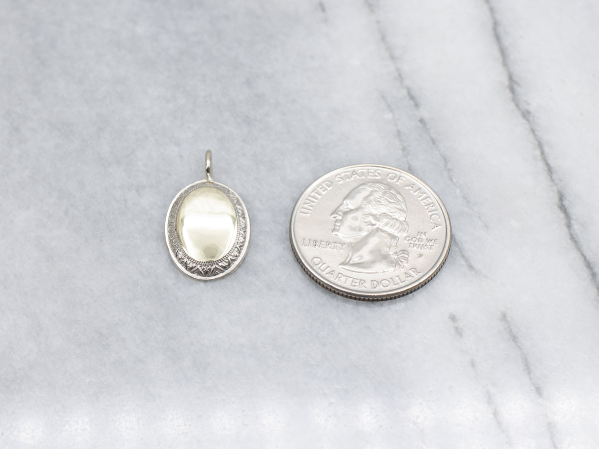 Two-Tone Gold Signet Pendant with Engraved Edge