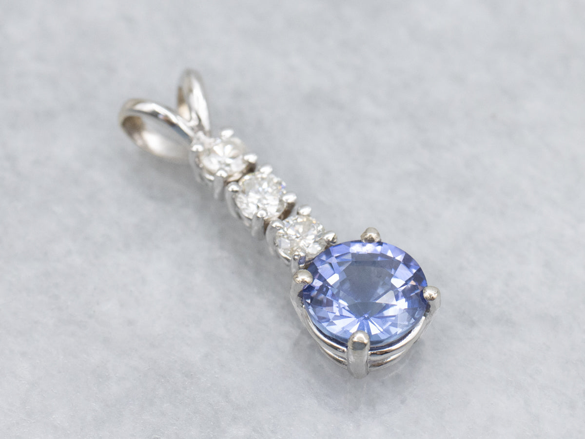 Modern Tanzanite and Diamond White Gold Pendant