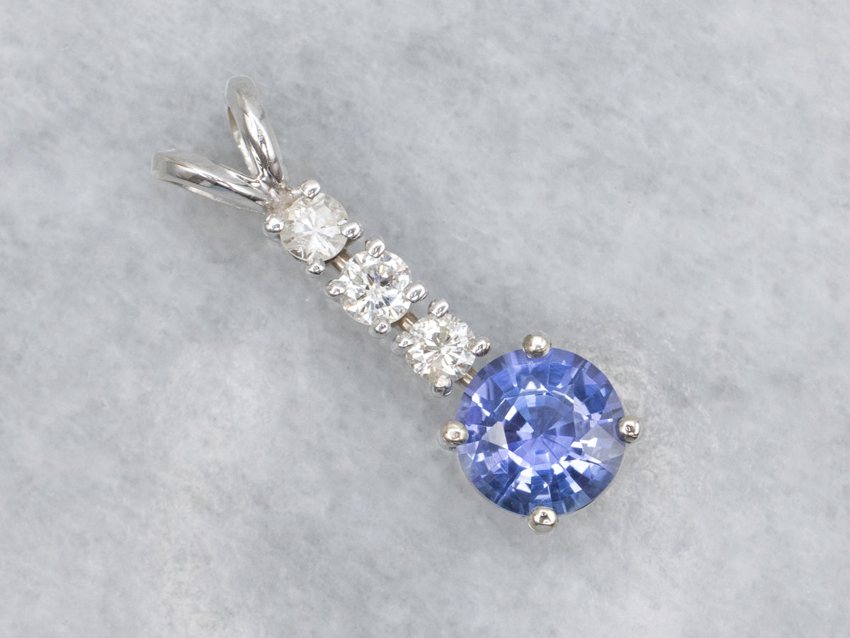 Modern Tanzanite and Diamond White Gold Pendant