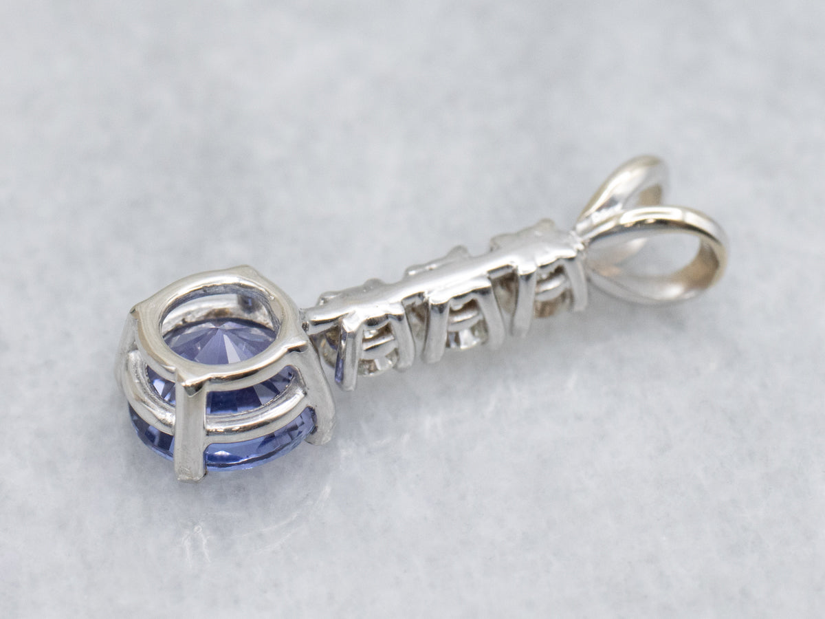 Modern Tanzanite and Diamond White Gold Pendant