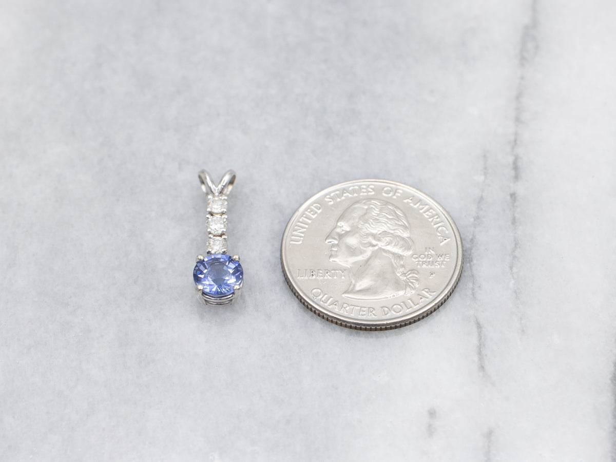 Modern Tanzanite and Diamond White Gold Pendant