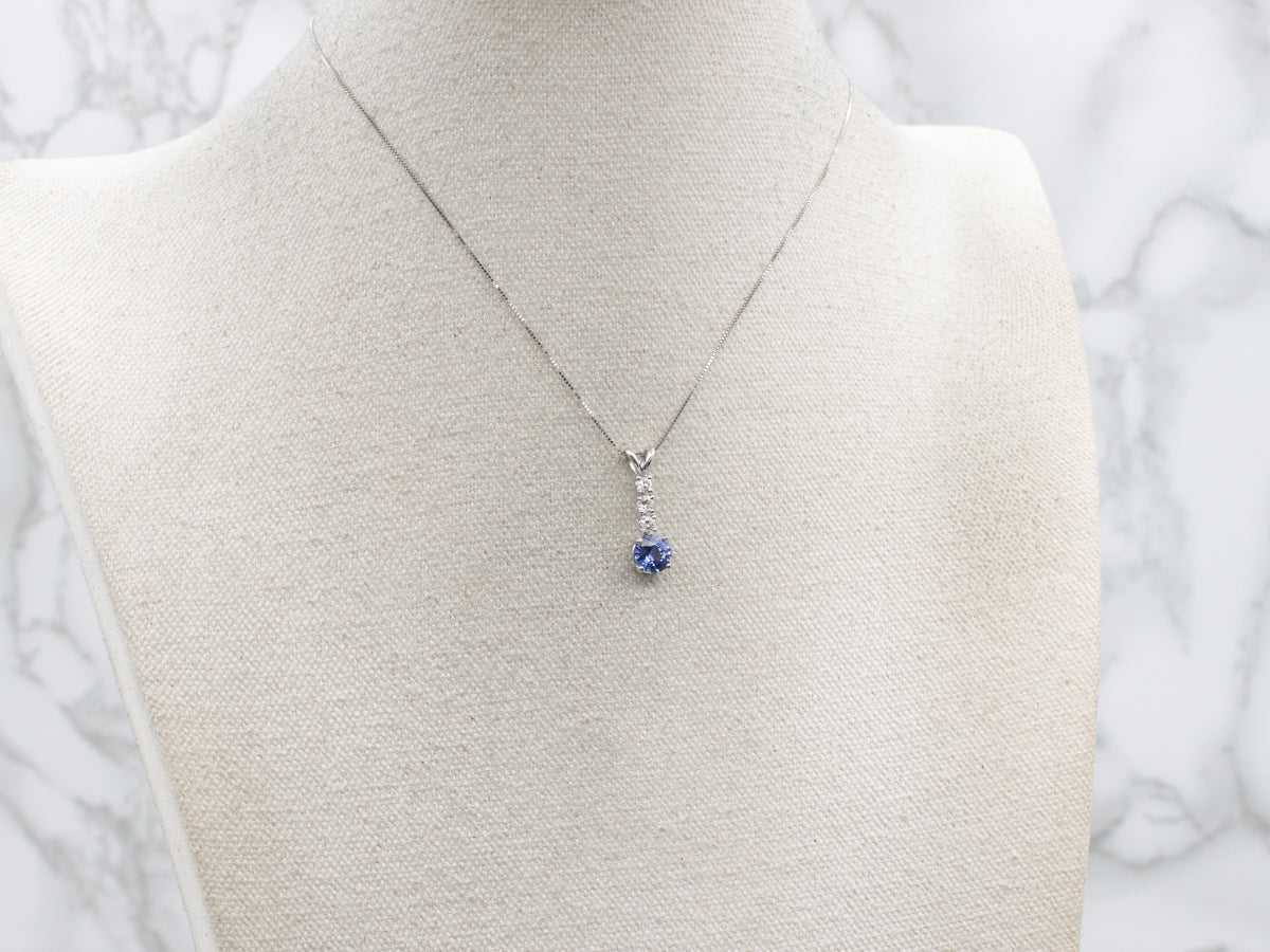 Modern Tanzanite and Diamond White Gold Pendant