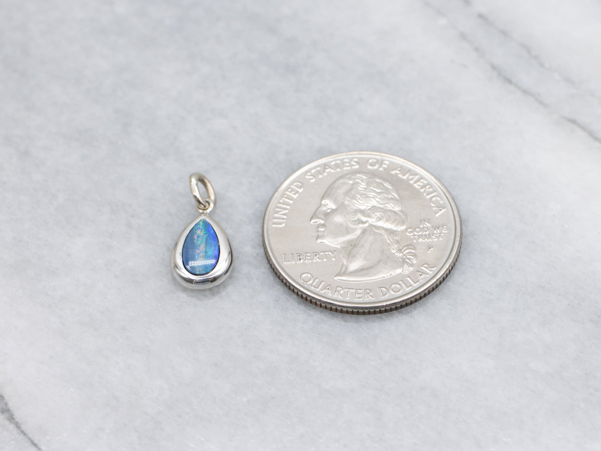 Modern Pear-Cut Opal Doublet White Gold Pendant
