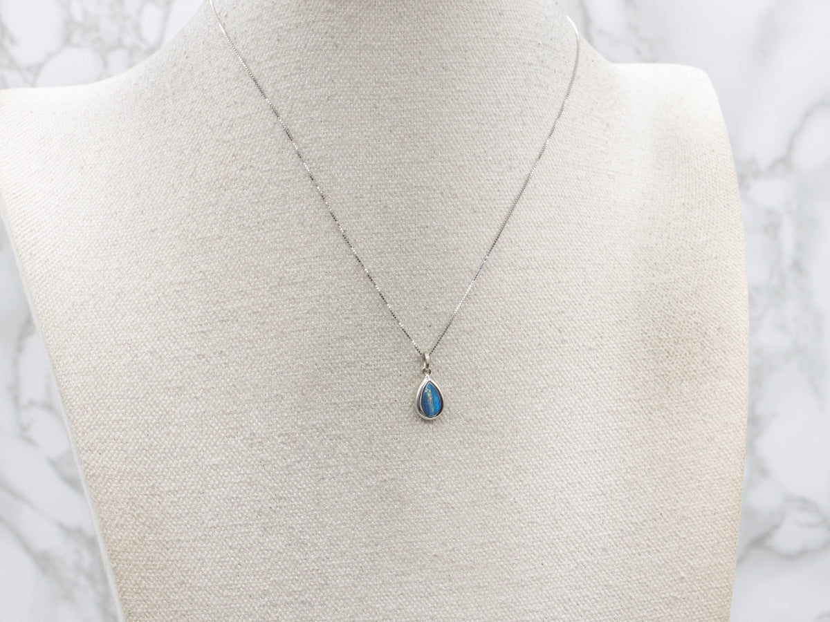 Modern Pear-Cut Opal Doublet White Gold Pendant