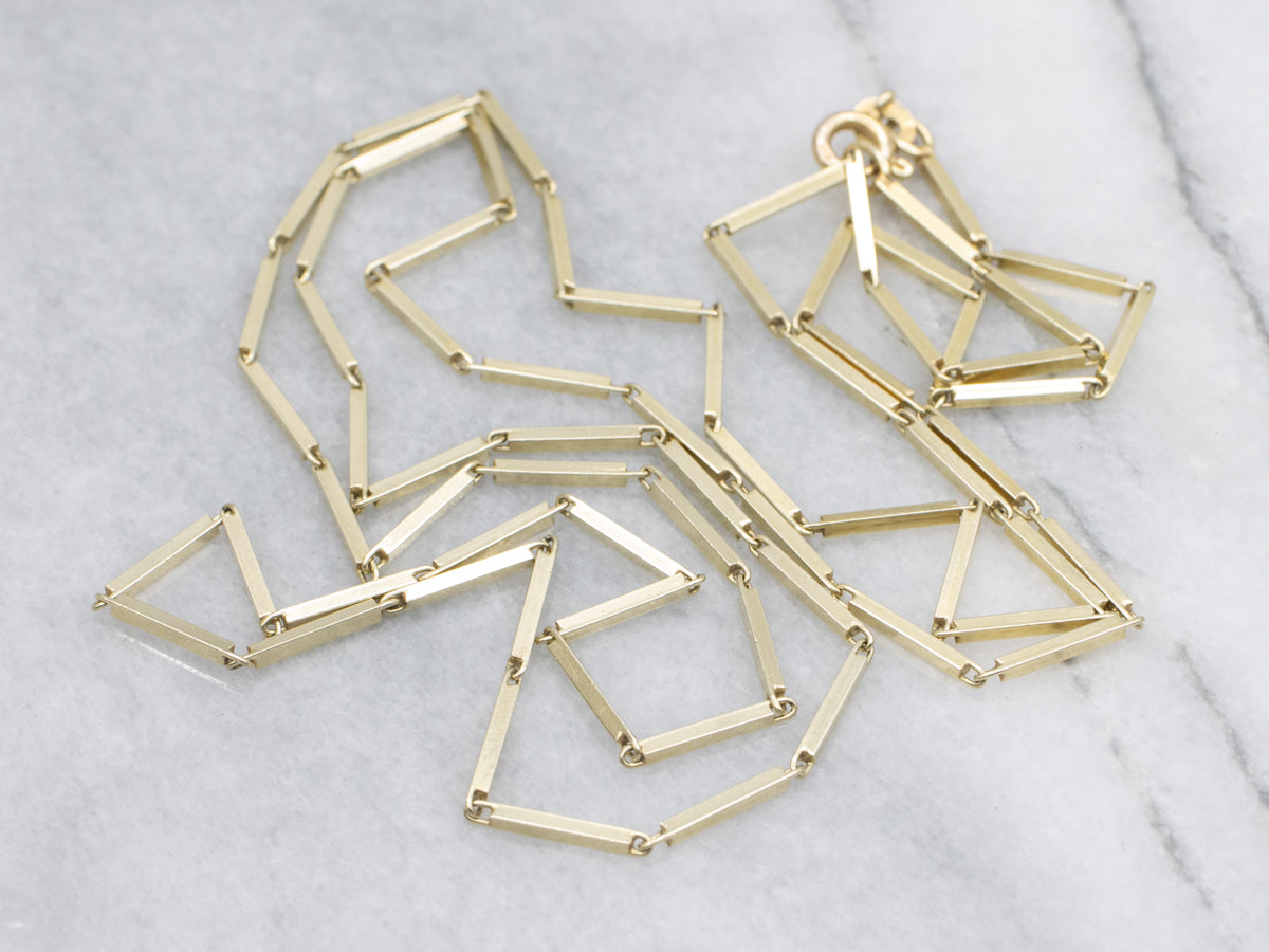 Long Yellow Gold Bar Link Chain