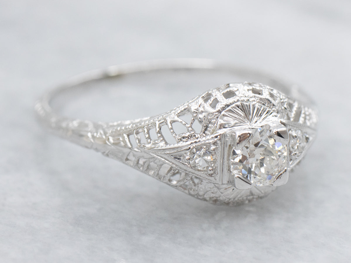 Old Mine Cut Diamond Antique Gold Engagement Ring