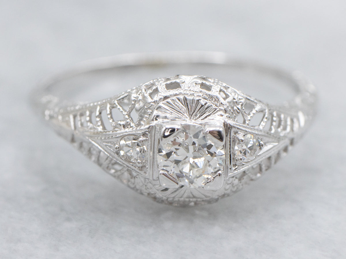 Old Mine Cut Diamond Antique Gold Engagement Ring