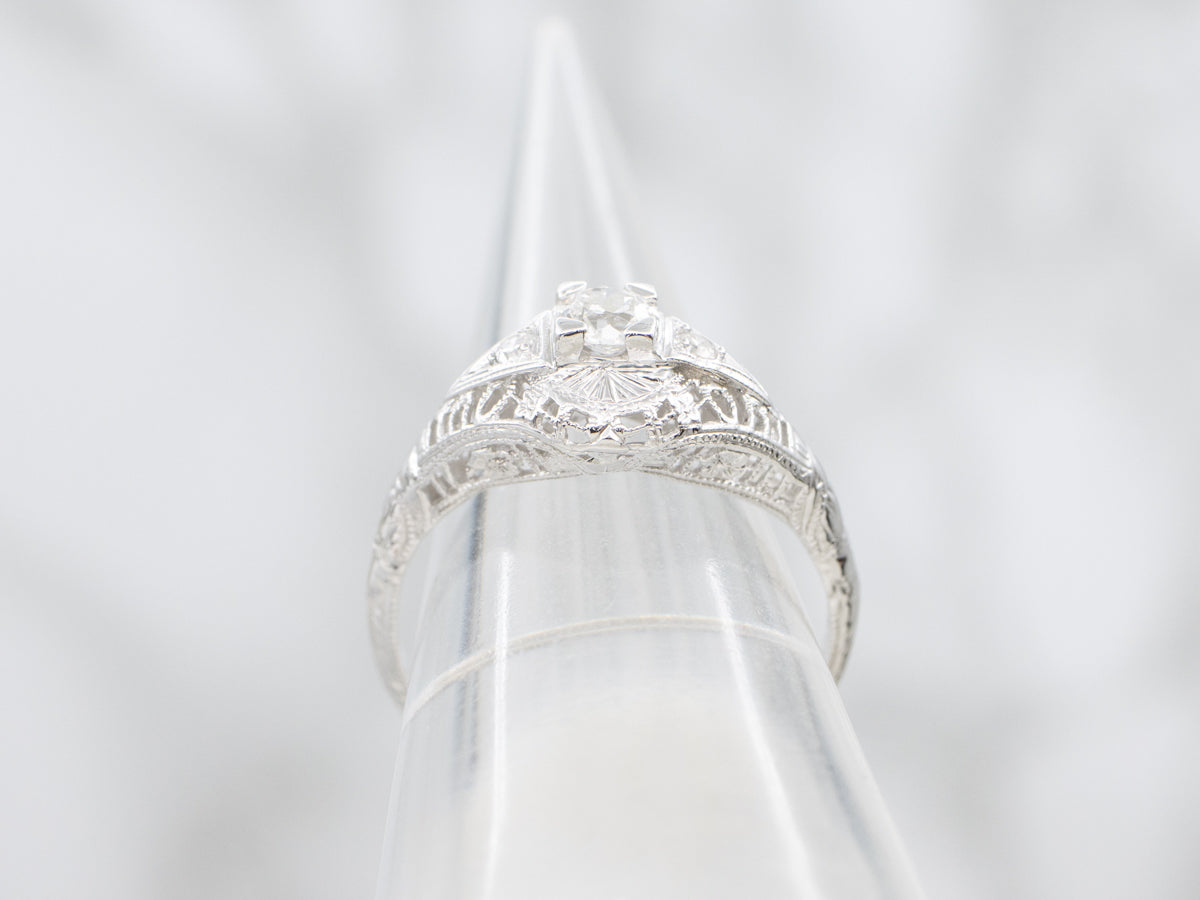 Old Mine Cut Diamond Antique Gold Engagement Ring