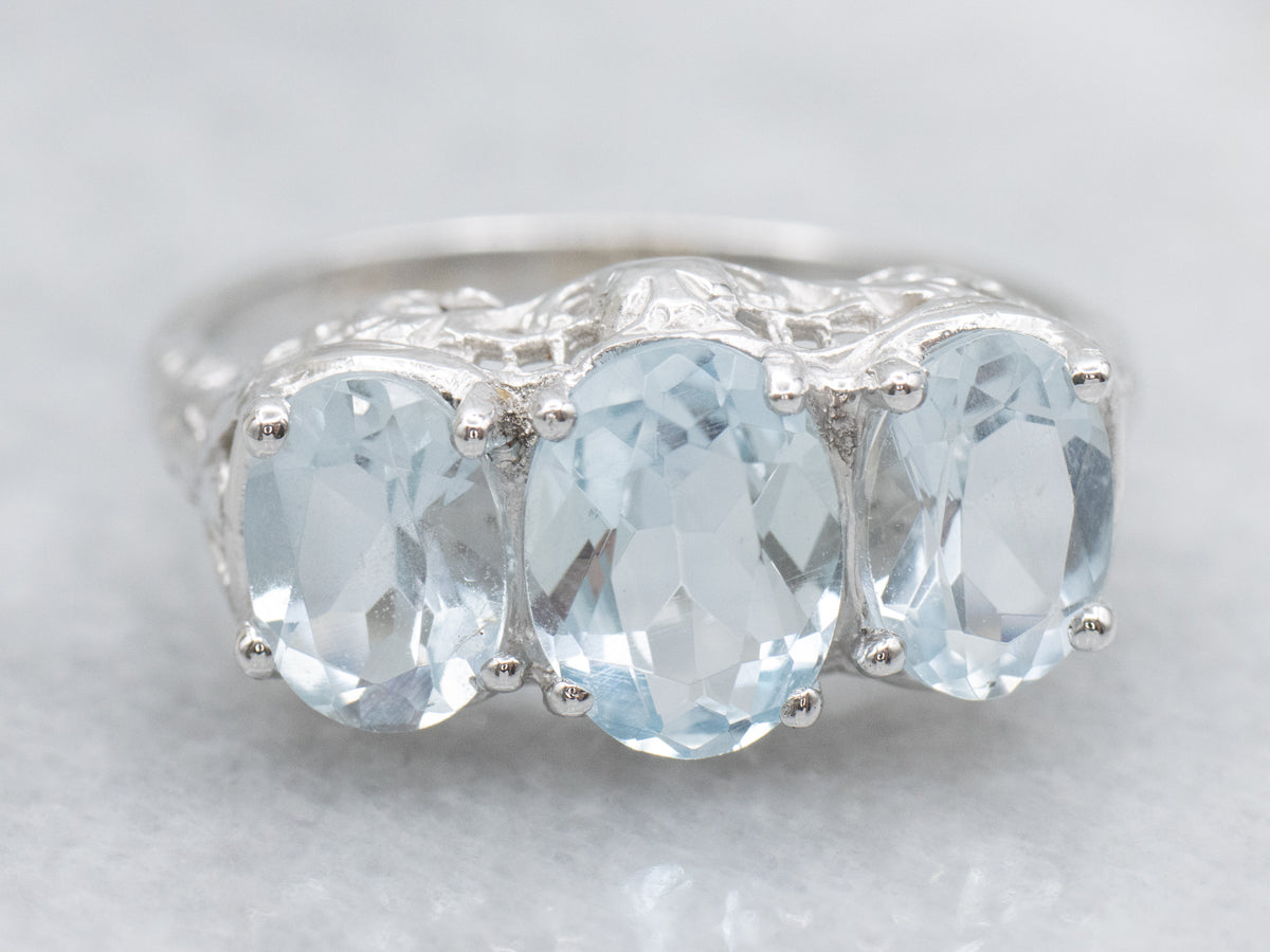 Stunning Art Deco White Gold Amazing Filigree Aquamarine Ring
