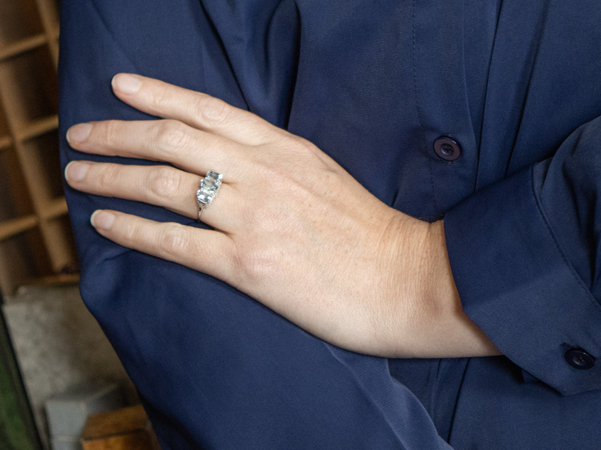 Stunning Art Deco White Gold Amazing Filigree Aquamarine Ring