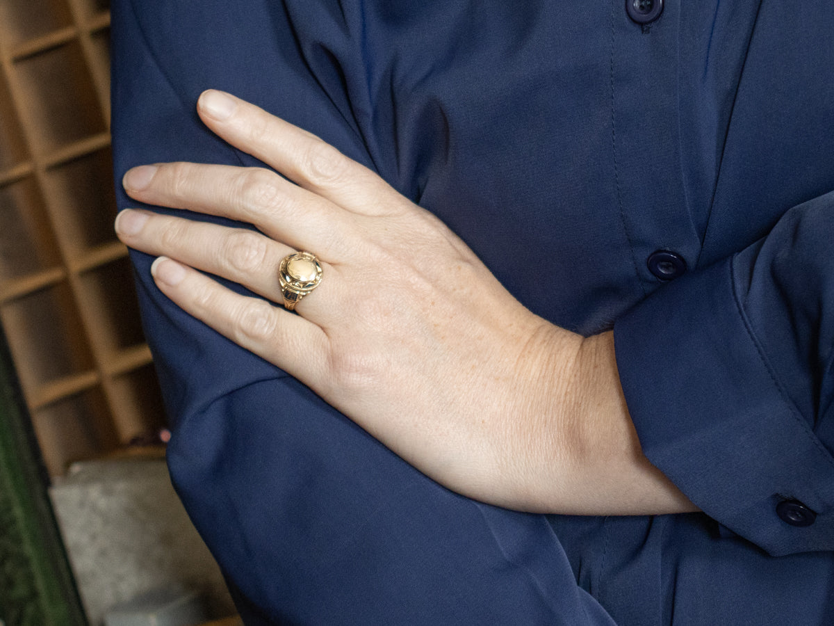 Vintage Blue Enamel "1976" Gold Class Signet Ring