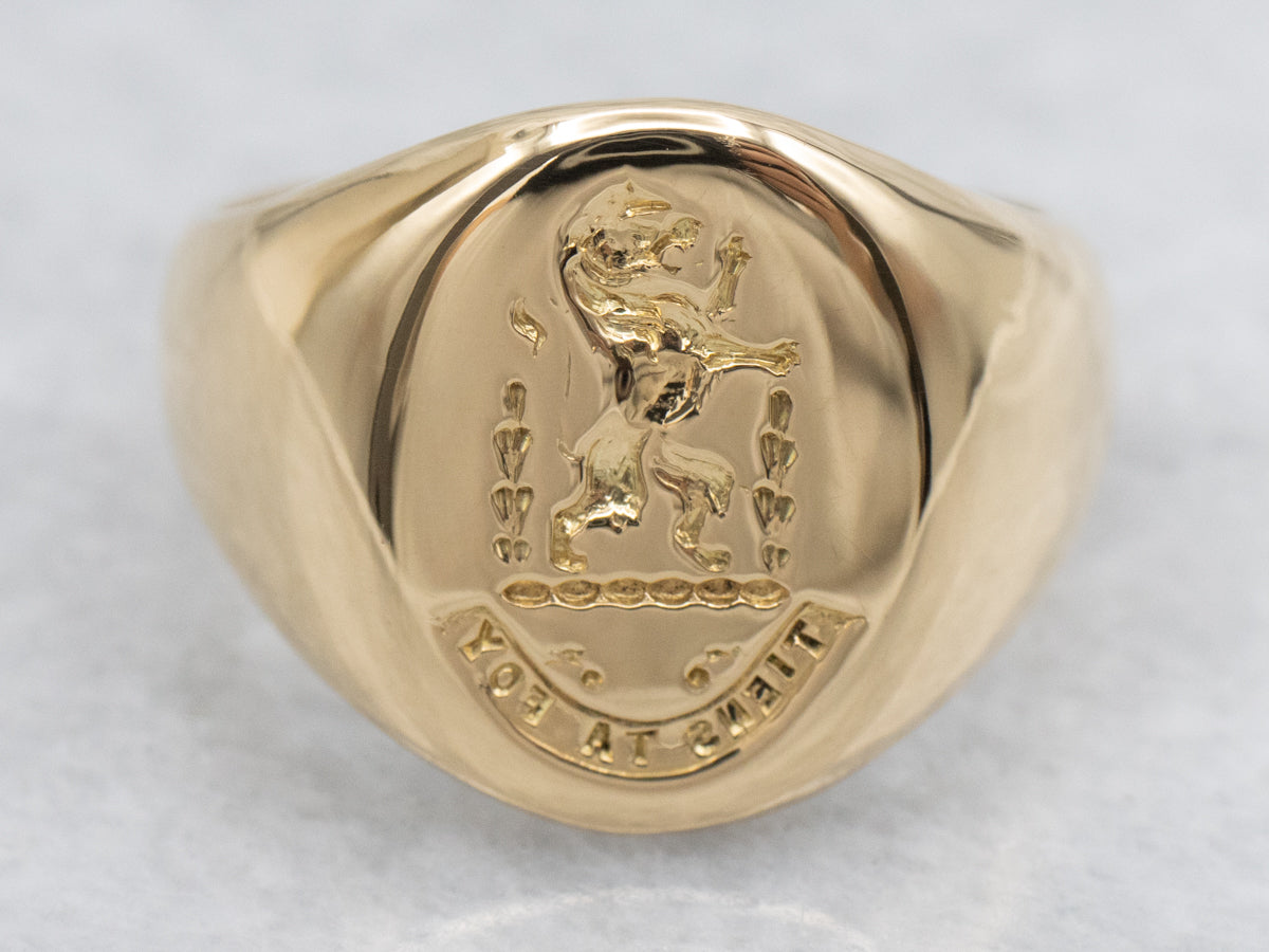 Engraved “Hold to Thy Faith” Family Crest Antique Gold Signet Ring