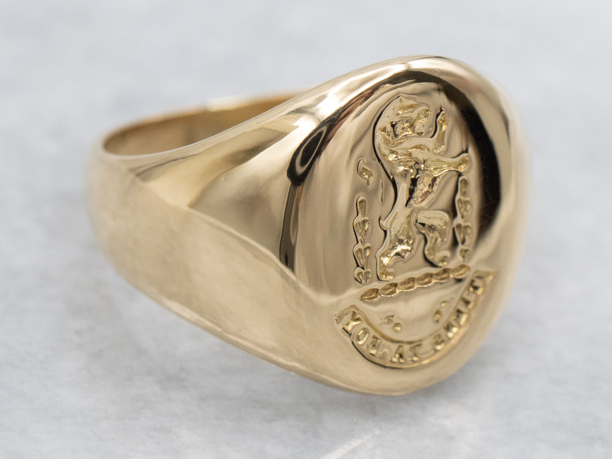 Engraved “Hold to Thy Faith” Family Crest Antique Gold Signet Ring
