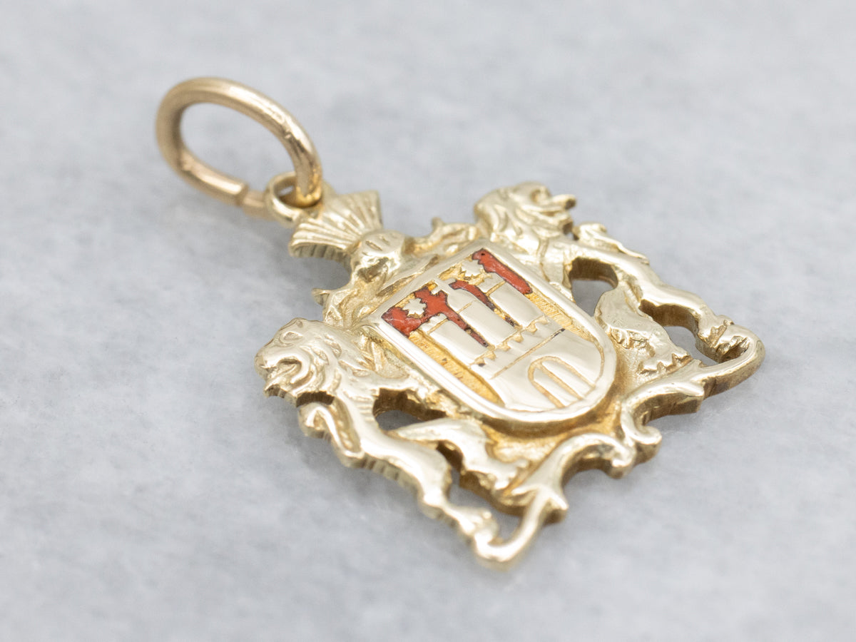 Vintage Gold and Enamel Germanic Coat of Arms Charm