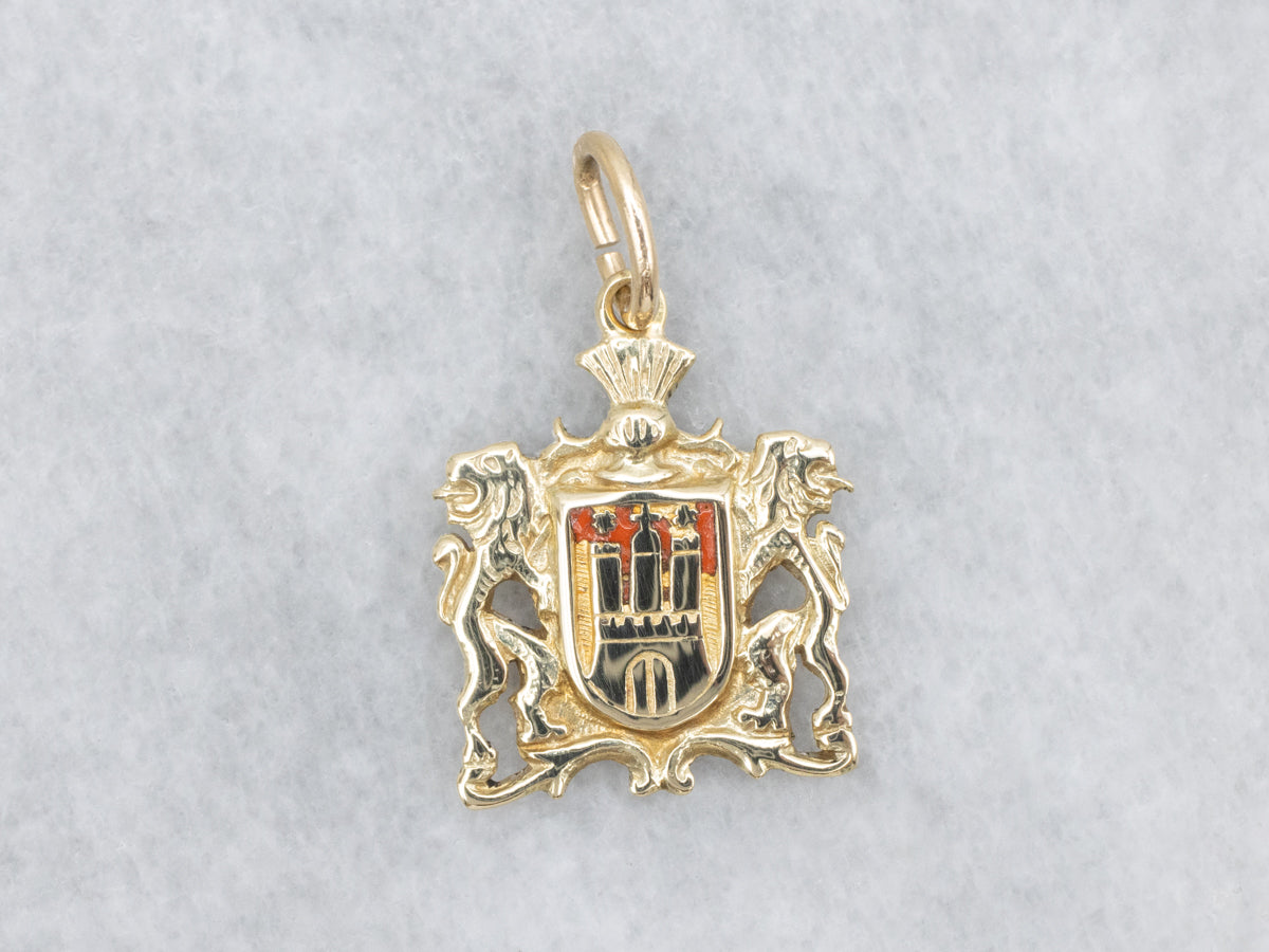 Vintage Gold and Enamel Germanic Coat of Arms Charm