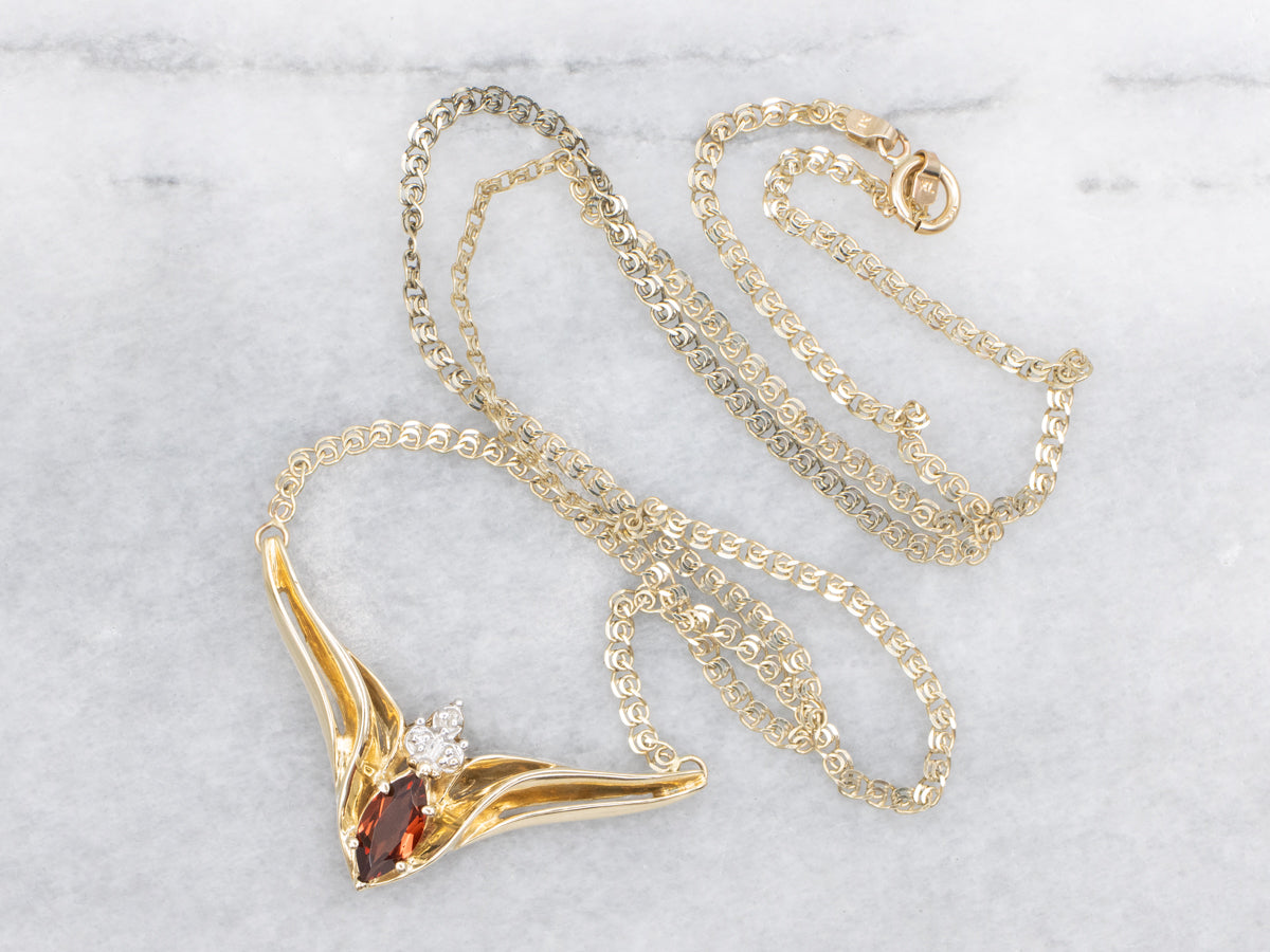 Garnet and Diamond Two Tone Snail Chain Necklace