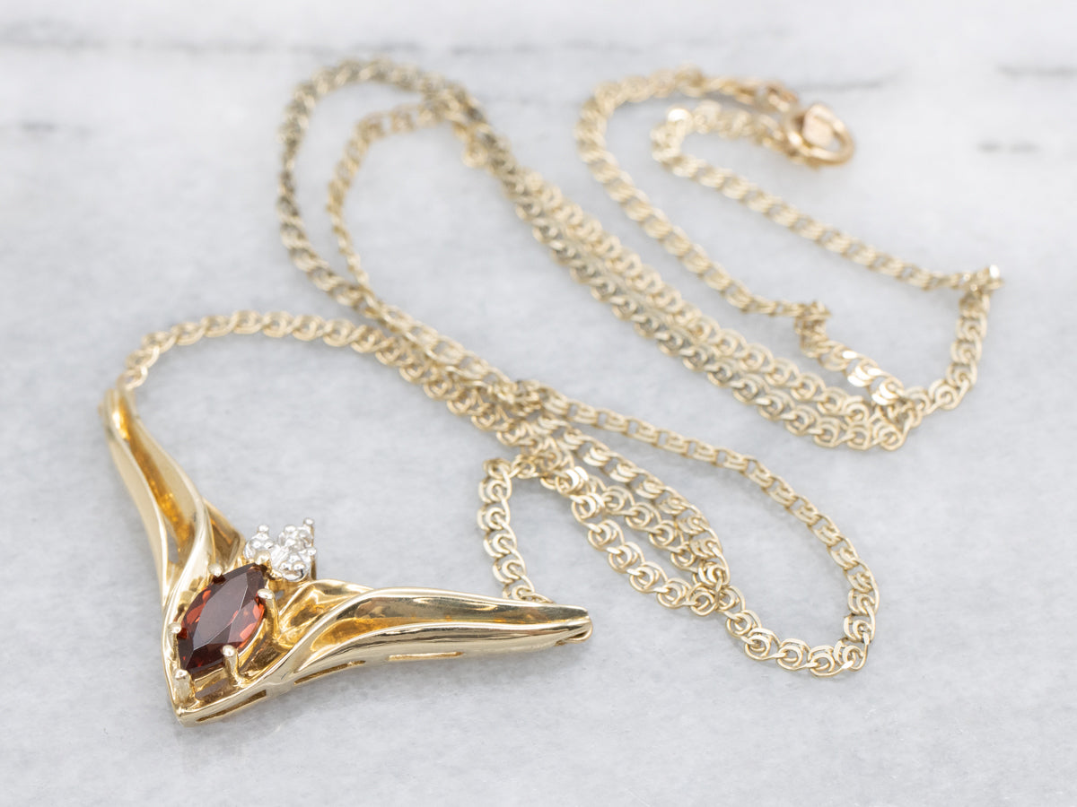 Garnet and Diamond Two Tone Snail Chain Necklace
