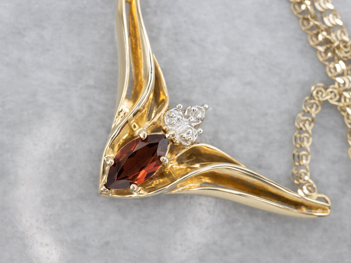 Garnet and Diamond Two Tone Snail Chain Necklace