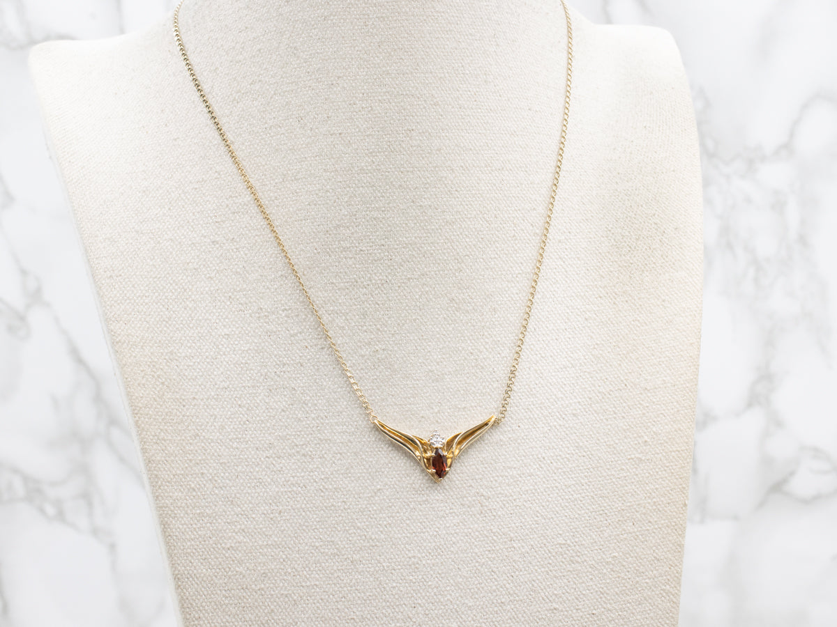 Garnet and Diamond Two Tone Snail Chain Necklace
