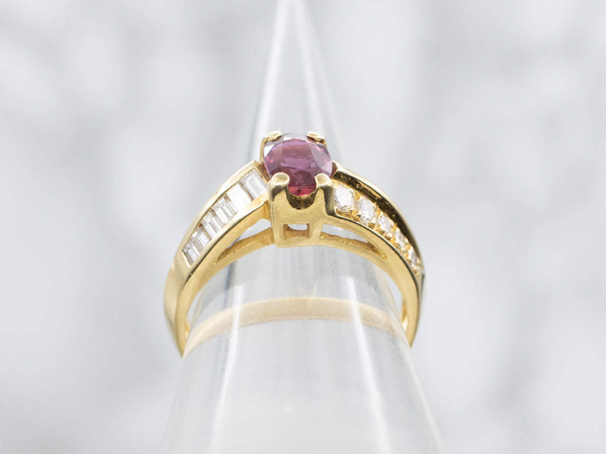 Modern 18K Gold Ruby and Diamond Anniversary Ring