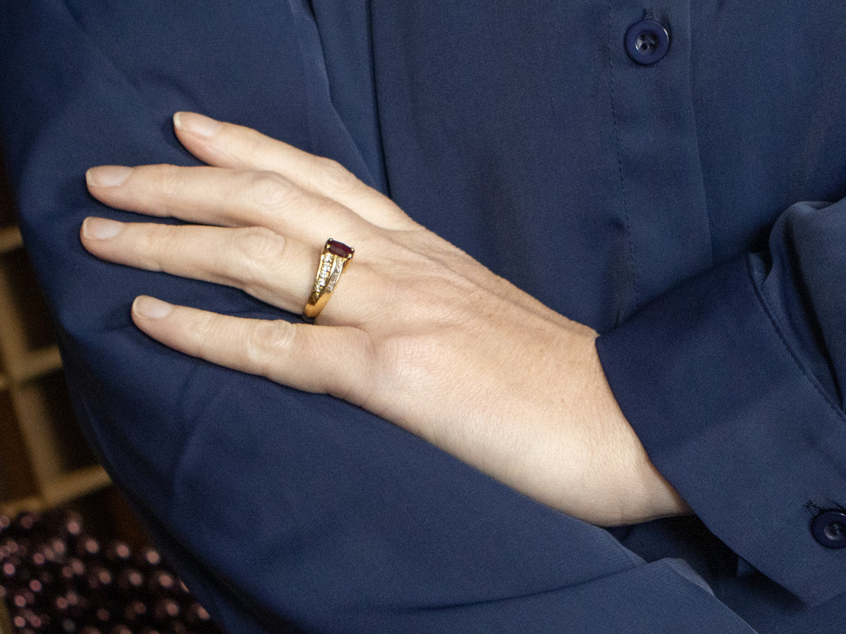 Modern 18K Gold Ruby and Diamond Anniversary Ring