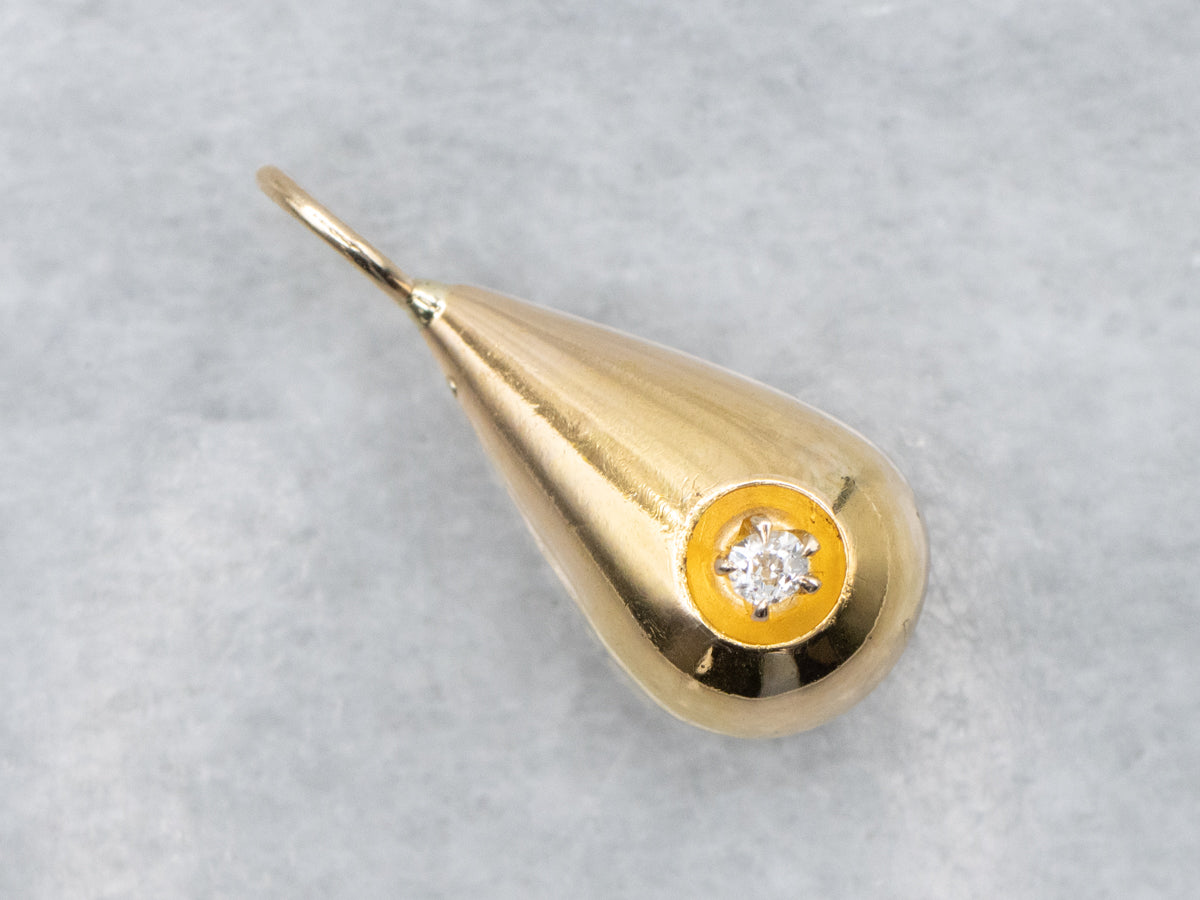 Polished Gold Diamond Teardrop Pendant
