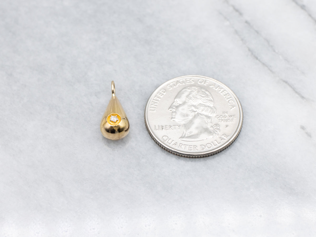 Polished Gold Diamond Teardrop Pendant