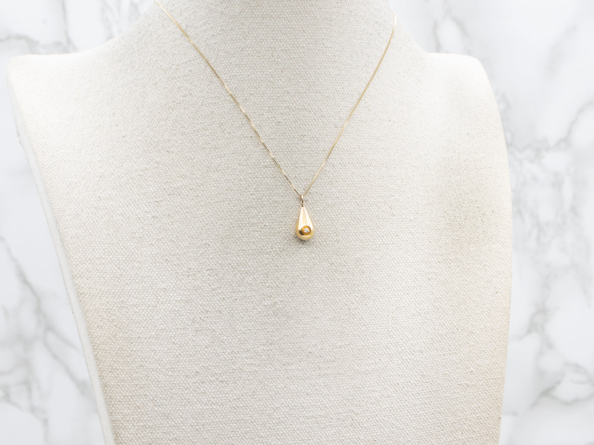 Polished Gold Diamond Teardrop Pendant