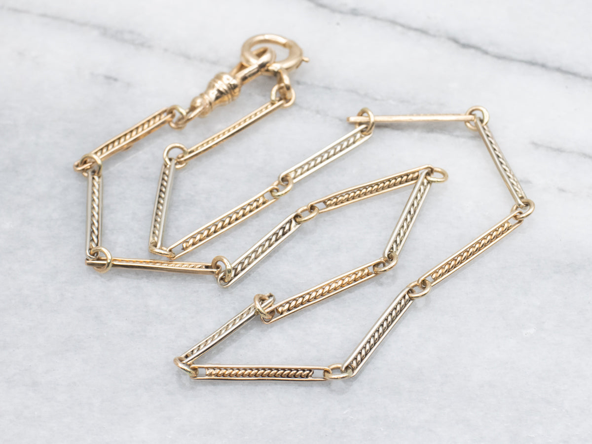 Two Tone Twisting Bar Link Pocket Watch Chain