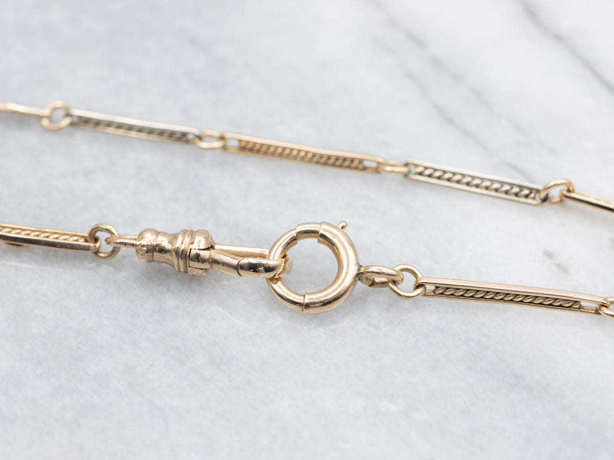 Two Tone Twisting Bar Link Pocket Watch Chain
