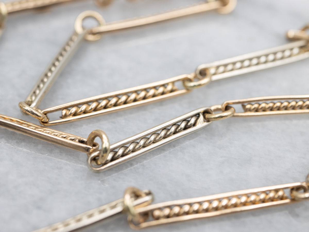 Two Tone Twisting Bar Link Pocket Watch Chain