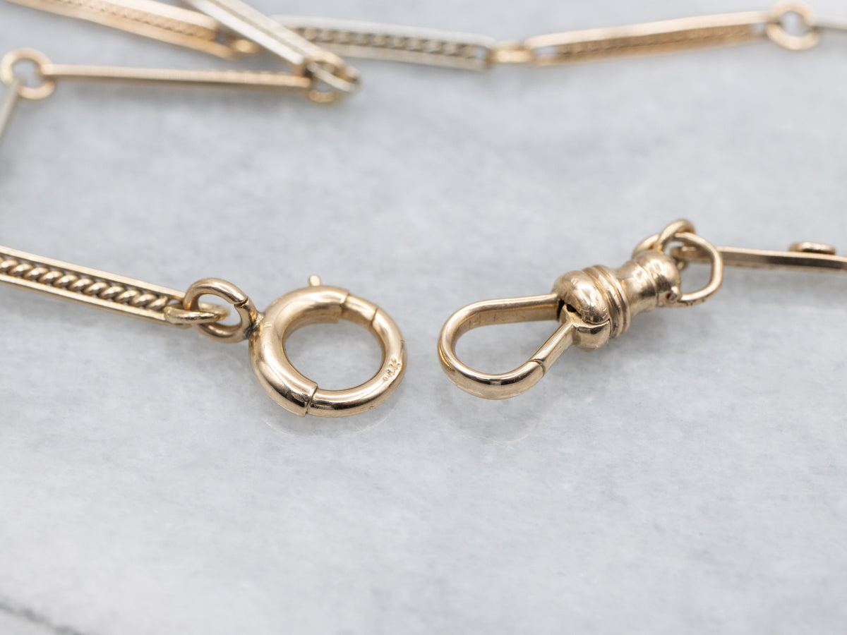 Two Tone Twisting Bar Link Pocket Watch Chain