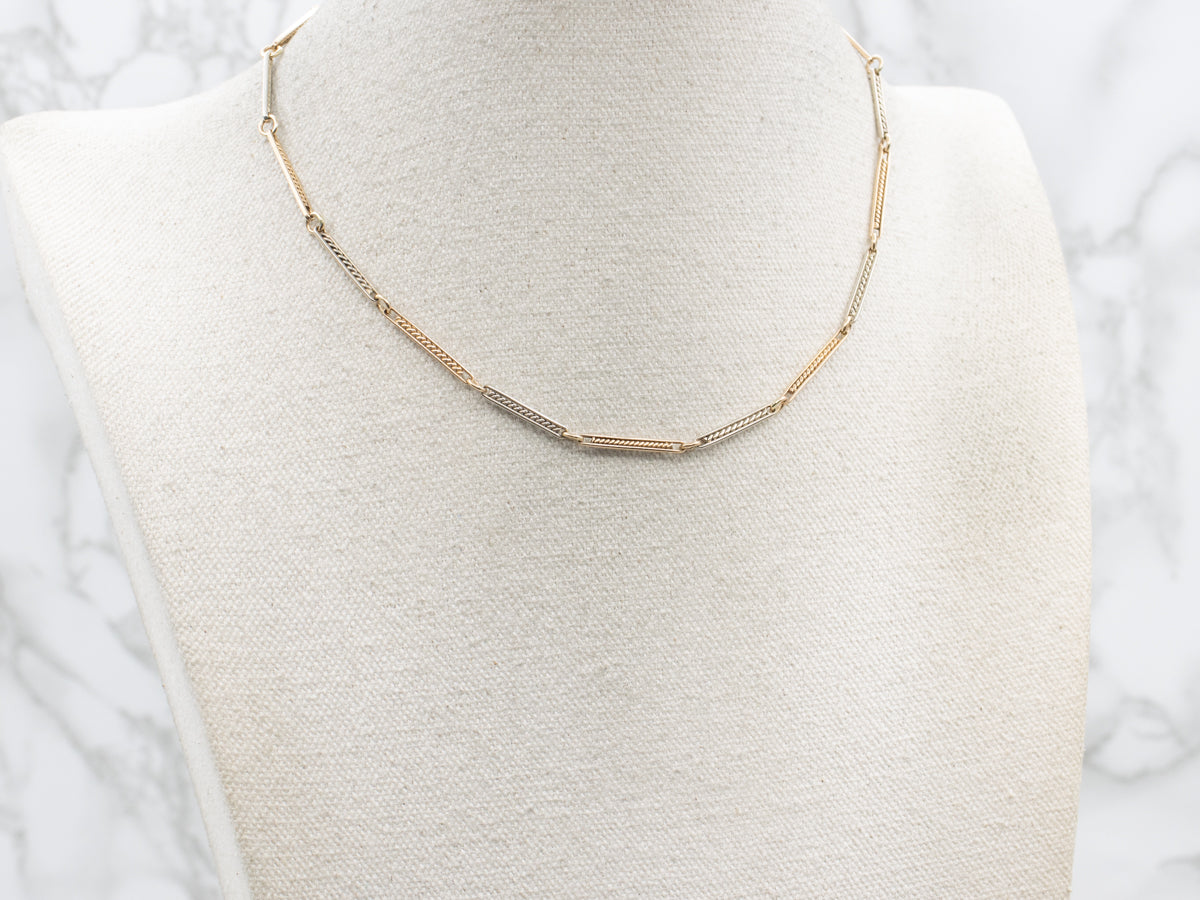 Two Tone Twisting Bar Link Pocket Watch Chain