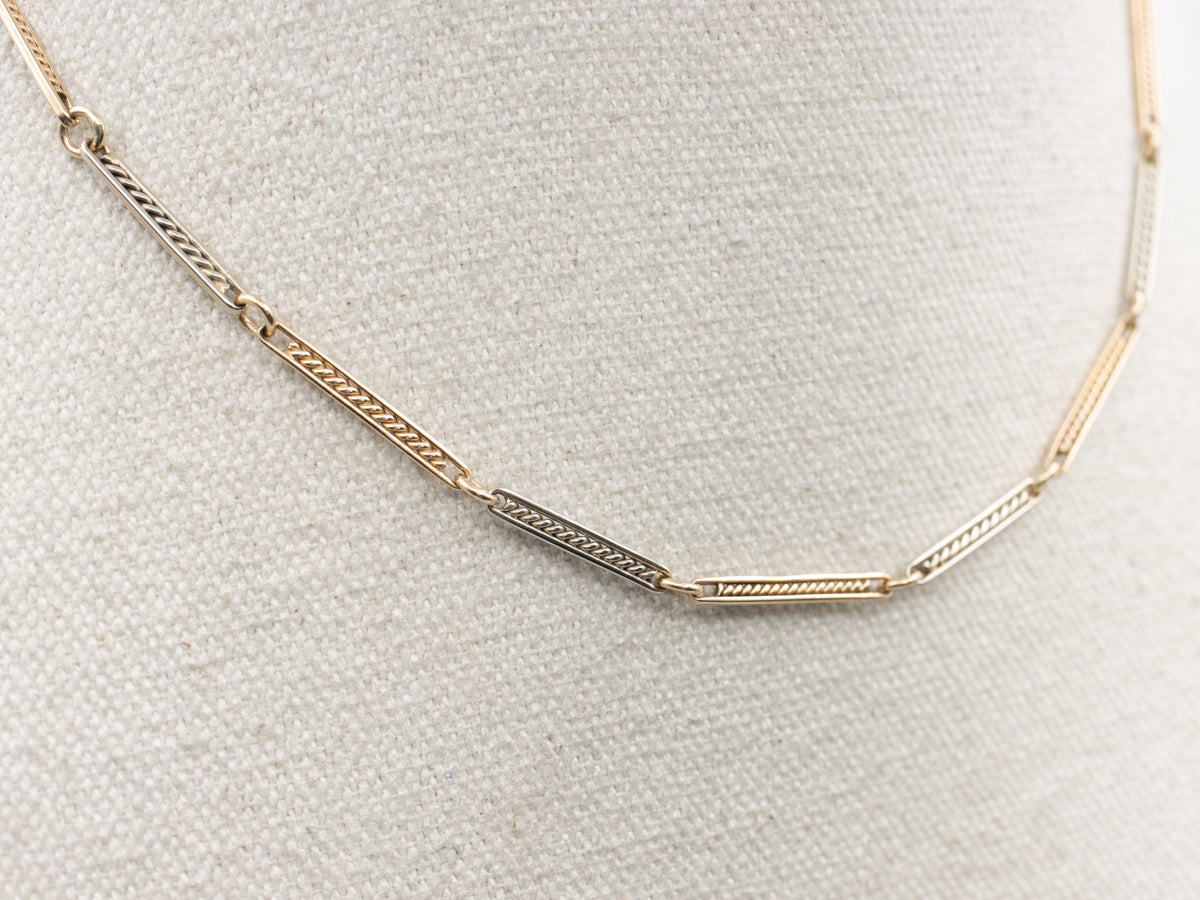Two Tone Twisting Bar Link Pocket Watch Chain