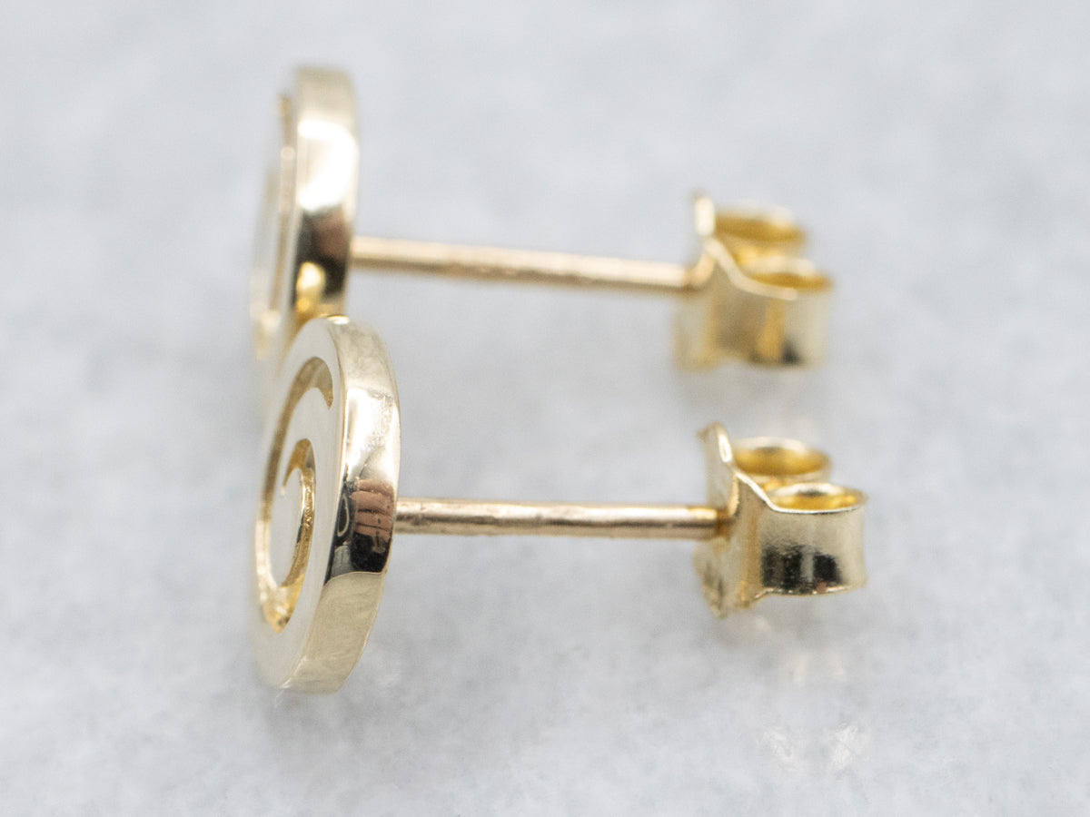Round Swirling Yellow Gold Stud Earrings