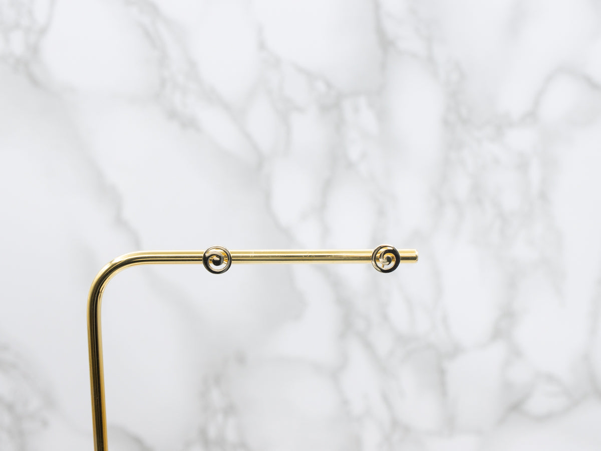 Round Swirling Yellow Gold Stud Earrings