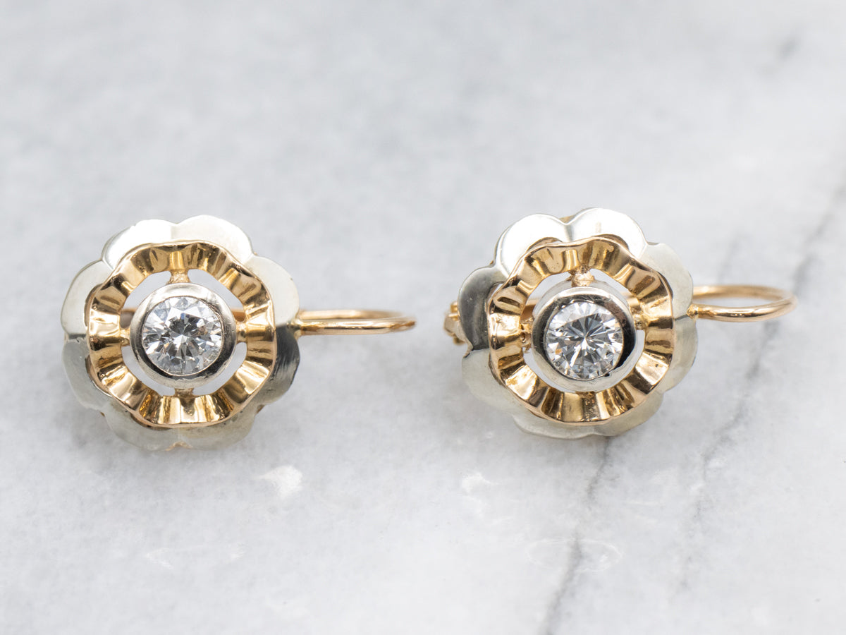 Bezel Set Diamond Floral Drop Earrings