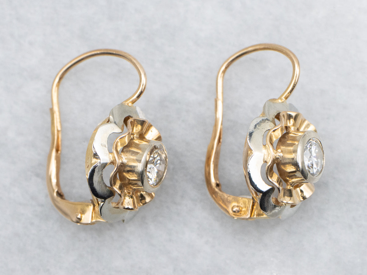 Bezel Set Diamond Floral Drop Earrings