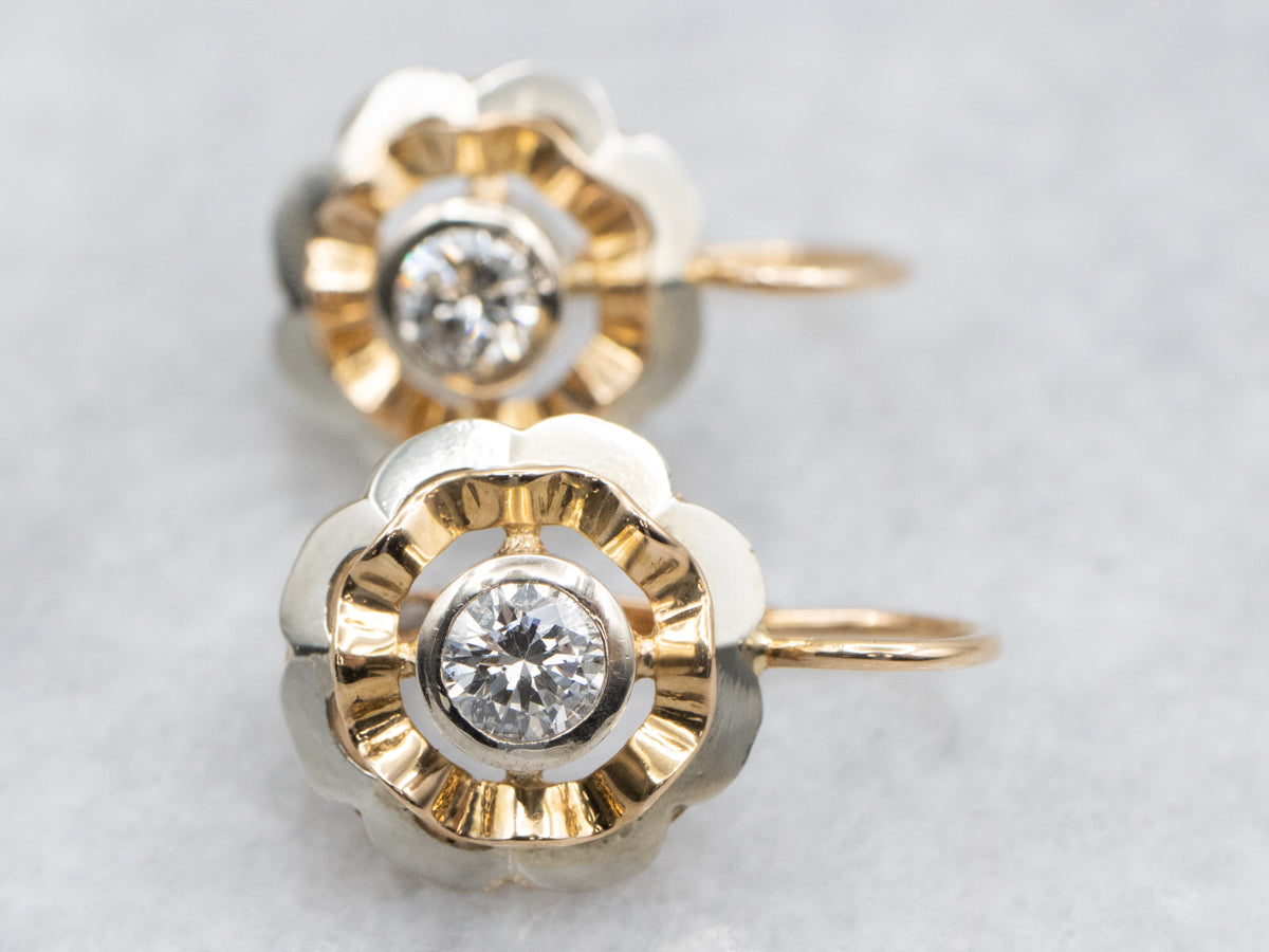 Bezel Set Diamond Floral Drop Earrings