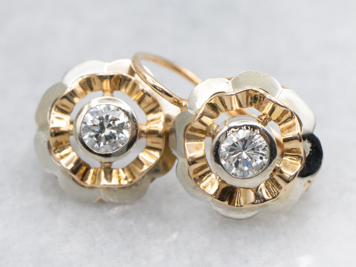 Bezel Set Diamond Floral Drop Earrings