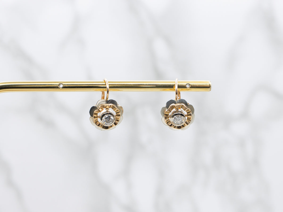 Bezel Set Diamond Floral Drop Earrings