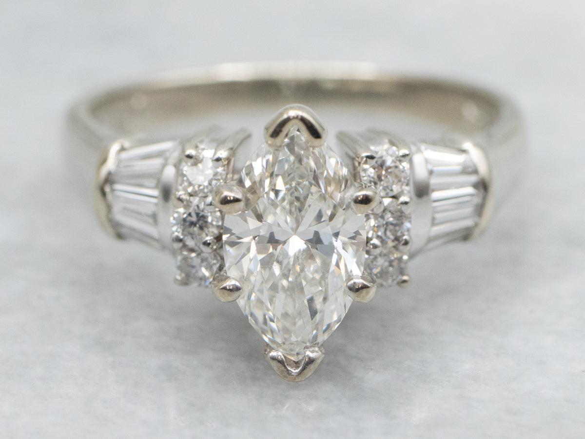 IGI Certified Marquise Cut Diamond White Gold Engagement Ring