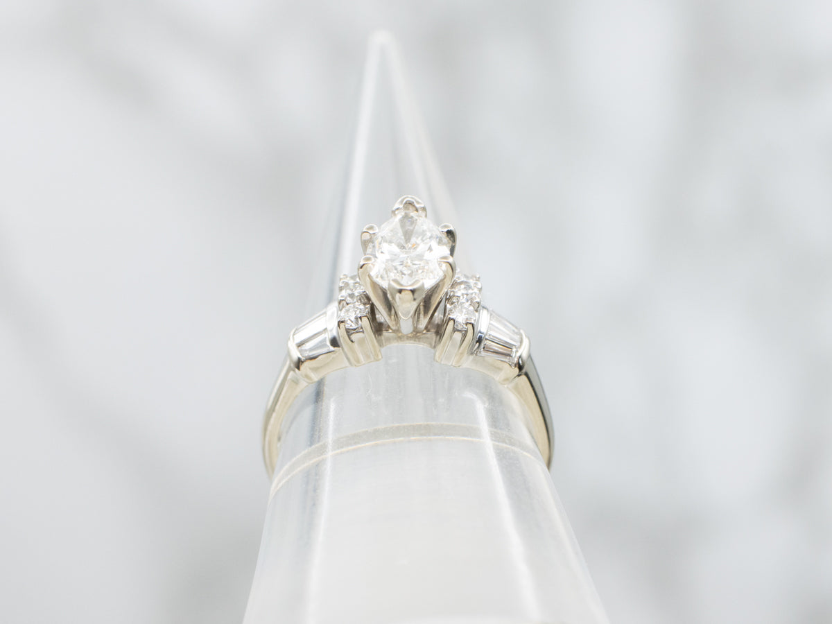 IGI Certified Marquise Cut Diamond White Gold Engagement Ring