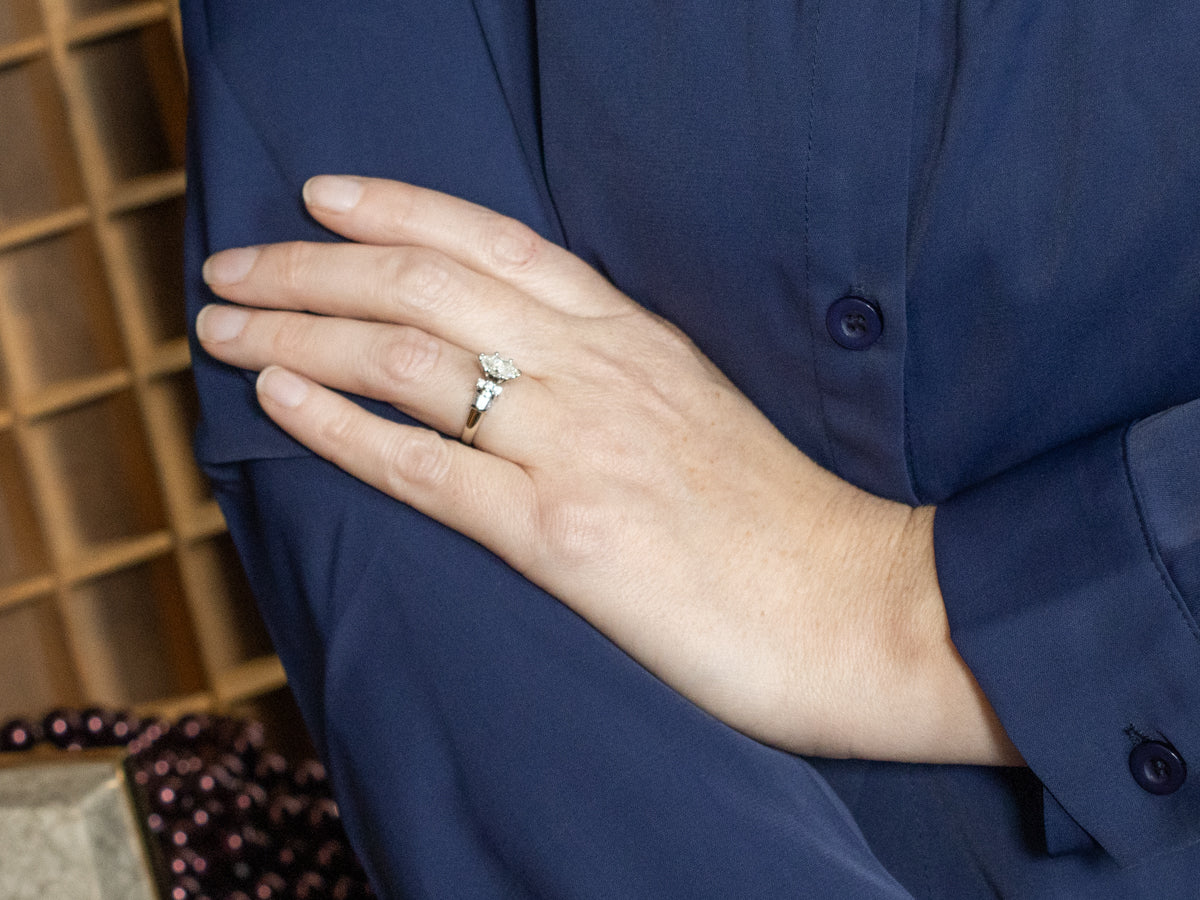 IGI Certified Marquise Cut Diamond White Gold Engagement Ring