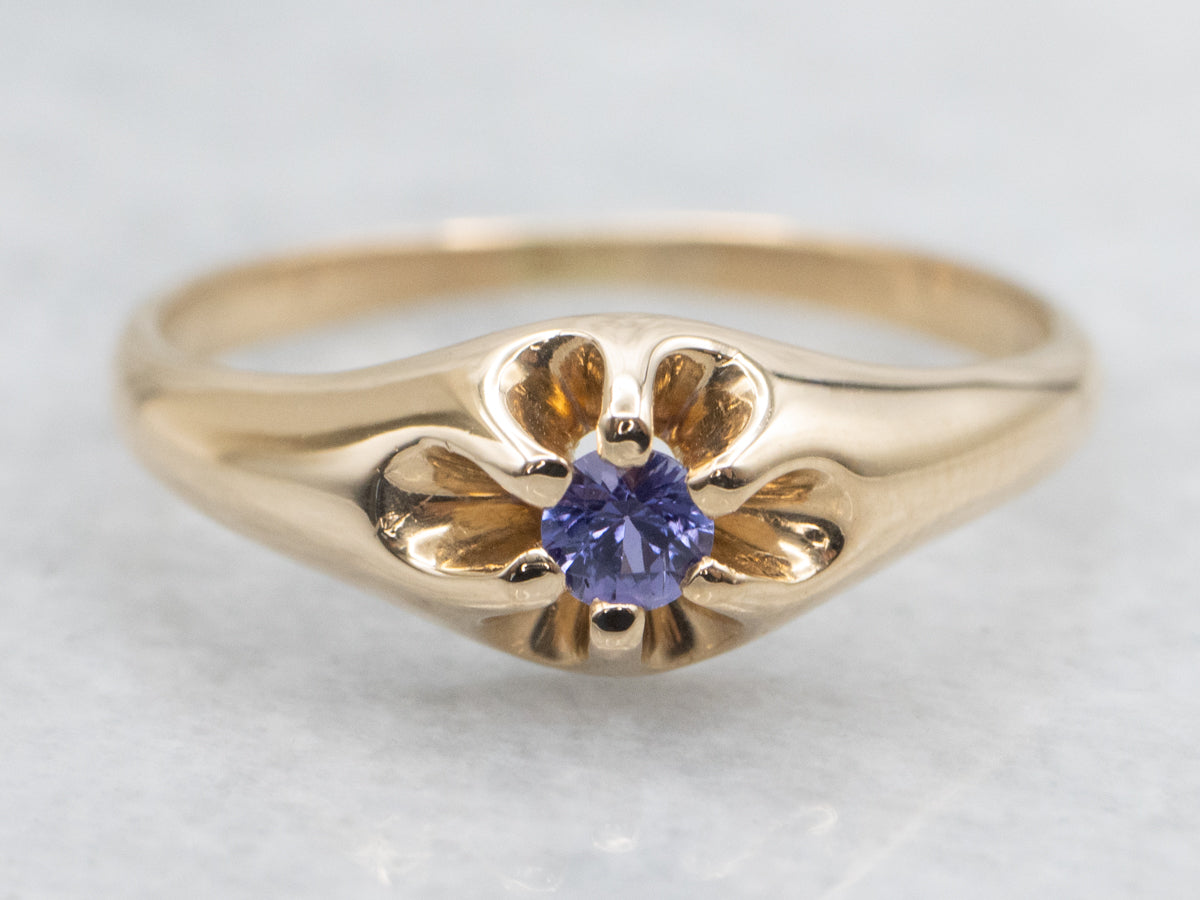 Antique Belcher-Set Purple Sapphire Solitaire Ring