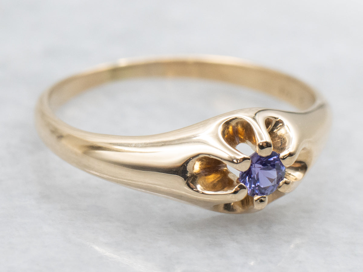 Antique Belcher-Set Purple Sapphire Solitaire Ring