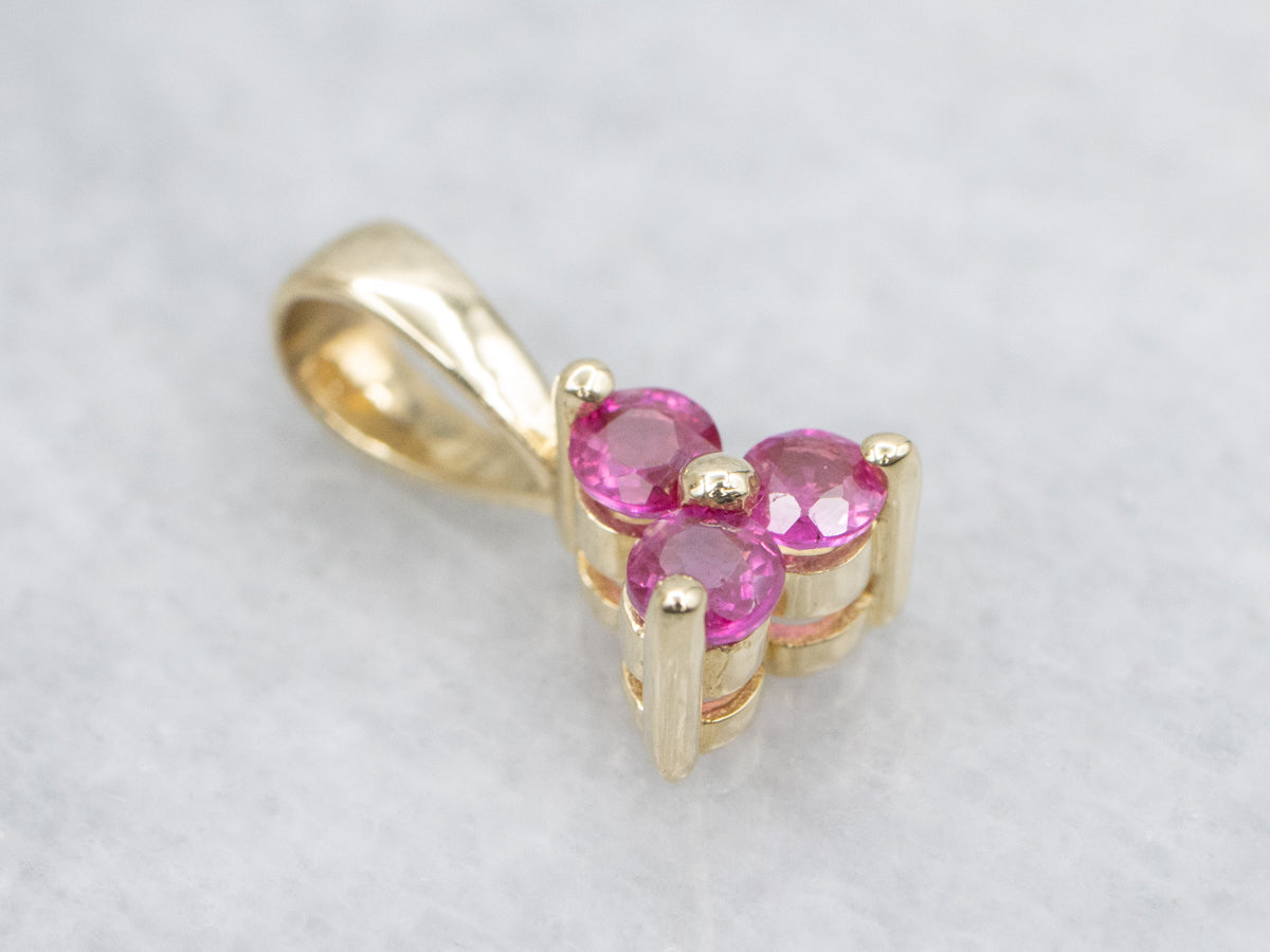 Triple Ruby Yellow Gold Pendant