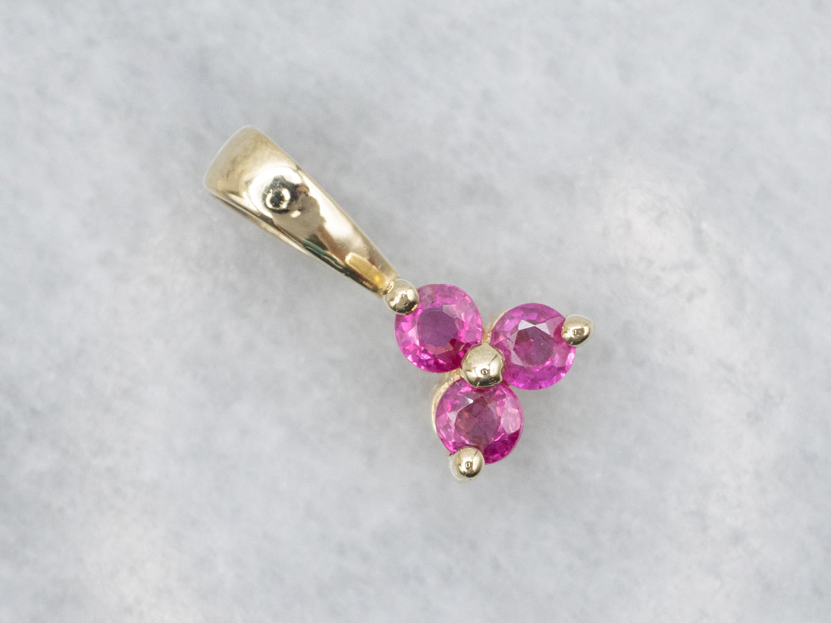 Triple Ruby Yellow Gold Pendant