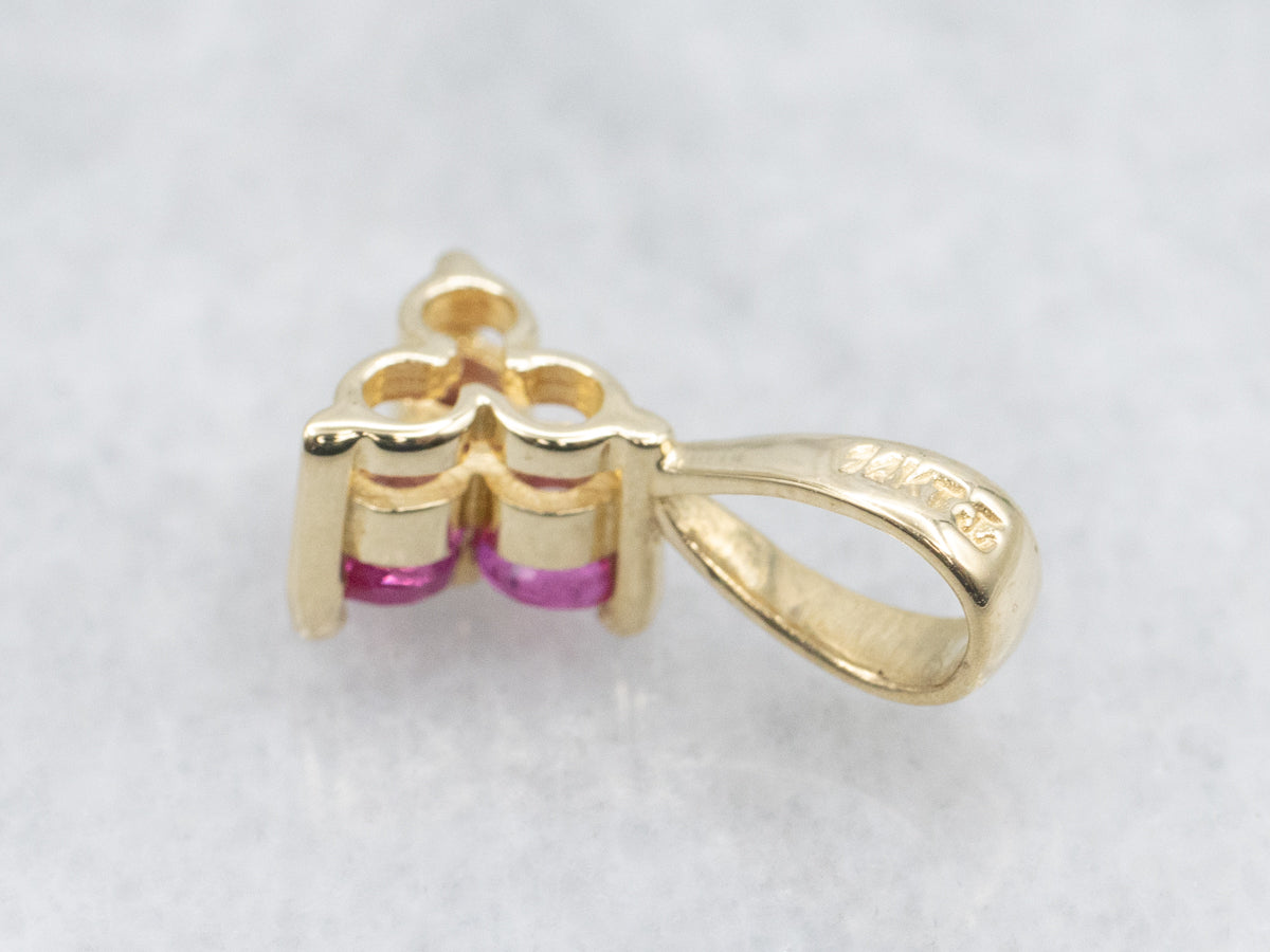 Triple Ruby Yellow Gold Pendant